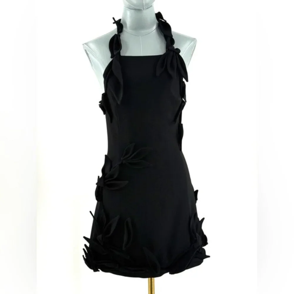 🆕 CULT GAIA 🧿 NWOT Elliana Calla Lily Floral Appliqué Mini, Black - Sz 00